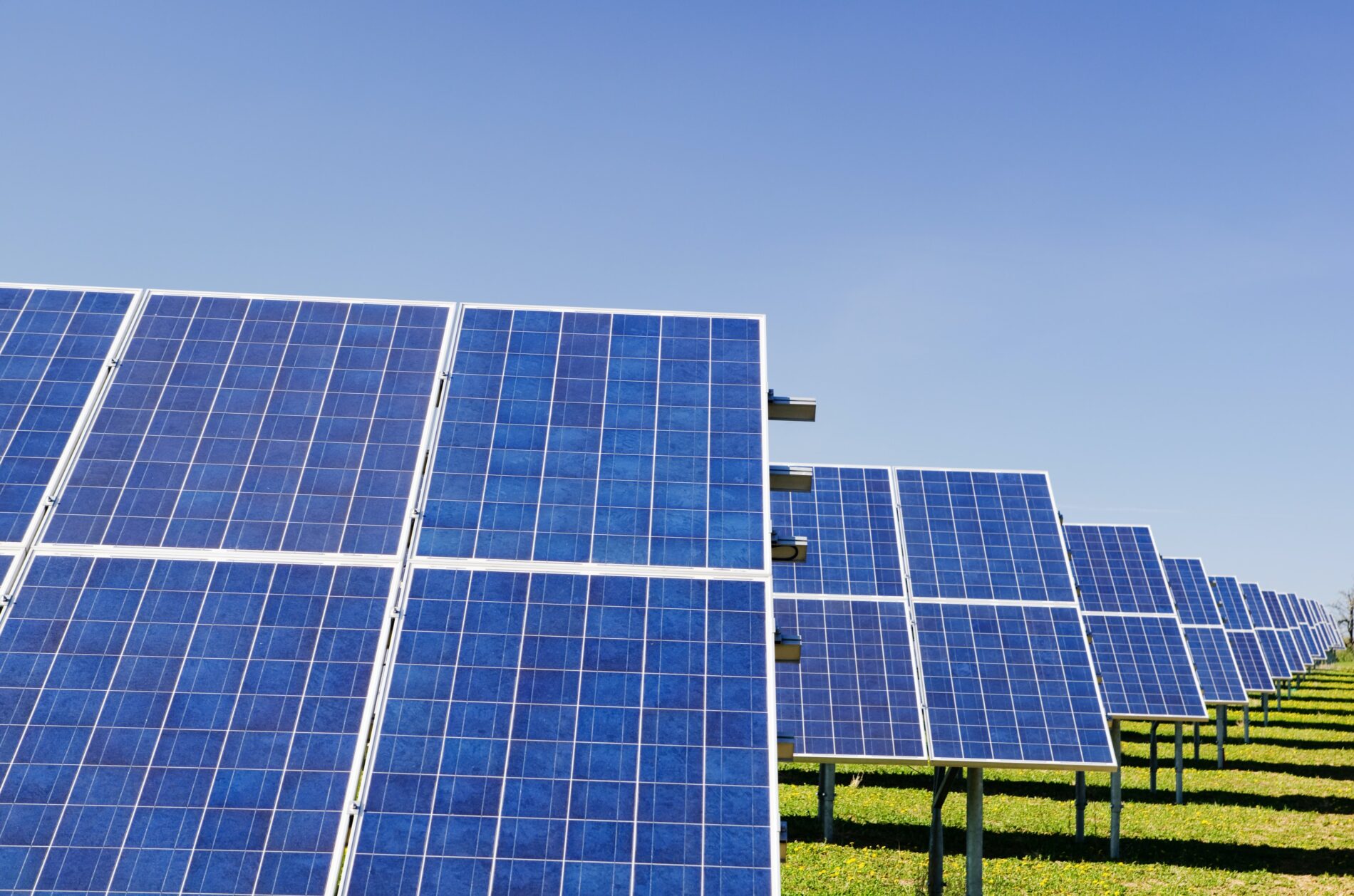 Solar power panels on green field