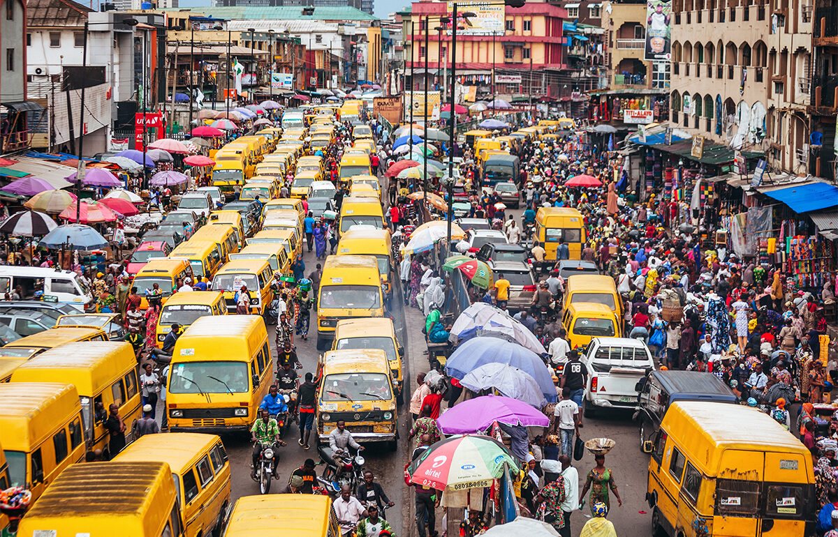 Traffic in market street, Lagos, Nigeria, West Africa