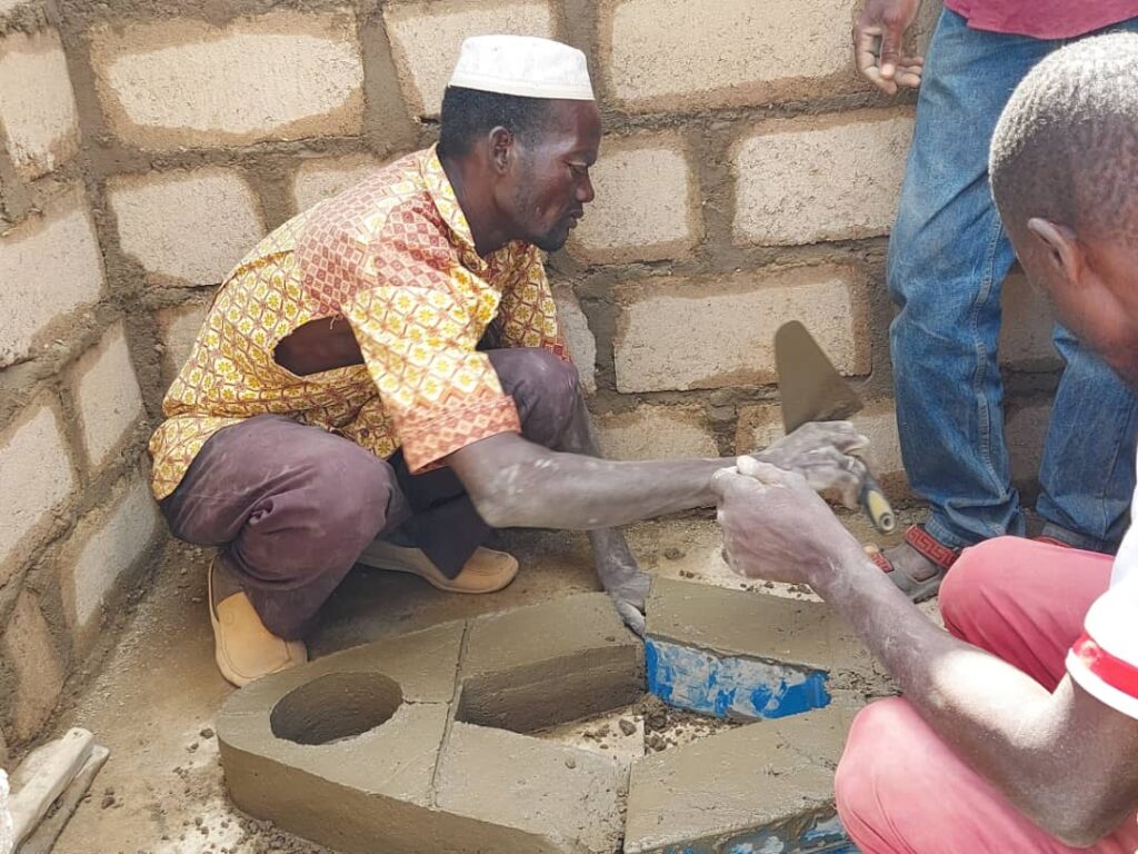 Construction of a urine diverting double vault latrine.