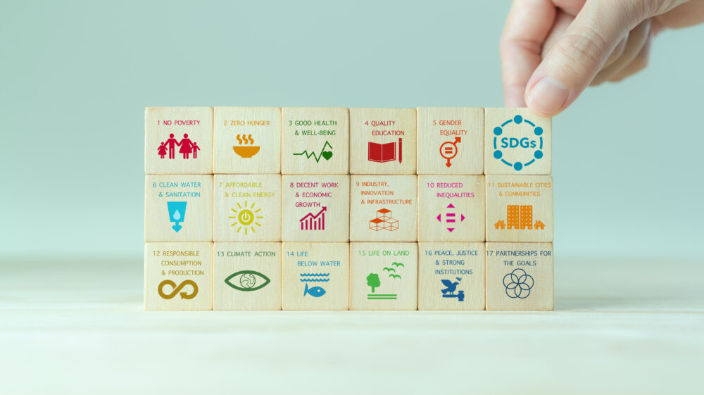 Sustainable development goals. SDGs. concept. The 2030 Agenda for sustainable development. Developed in cooperation with UN system. Blueprint to achieve a better and more sustainable future for all. - stock photo