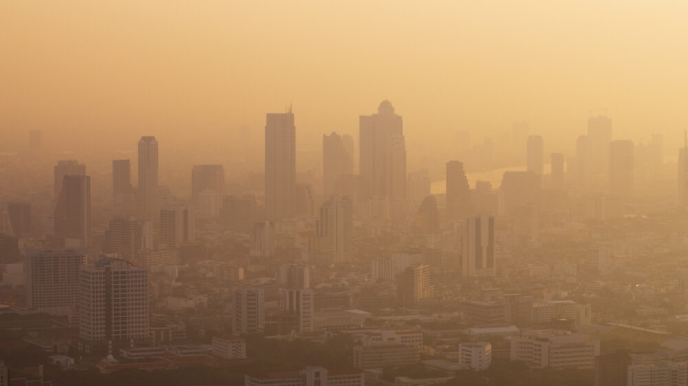 Hazy Bangkok skyline