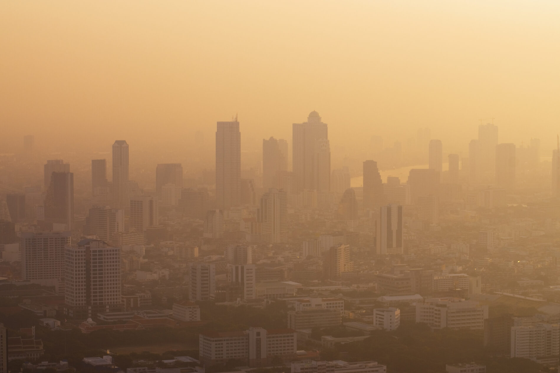 Hazy Bangkok skyline
