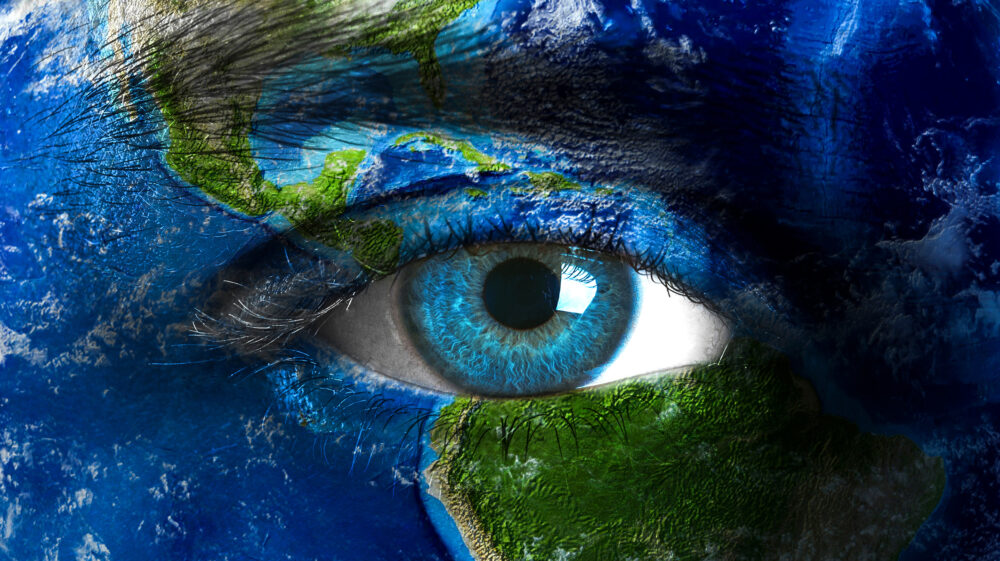 Planet earth and human eye.