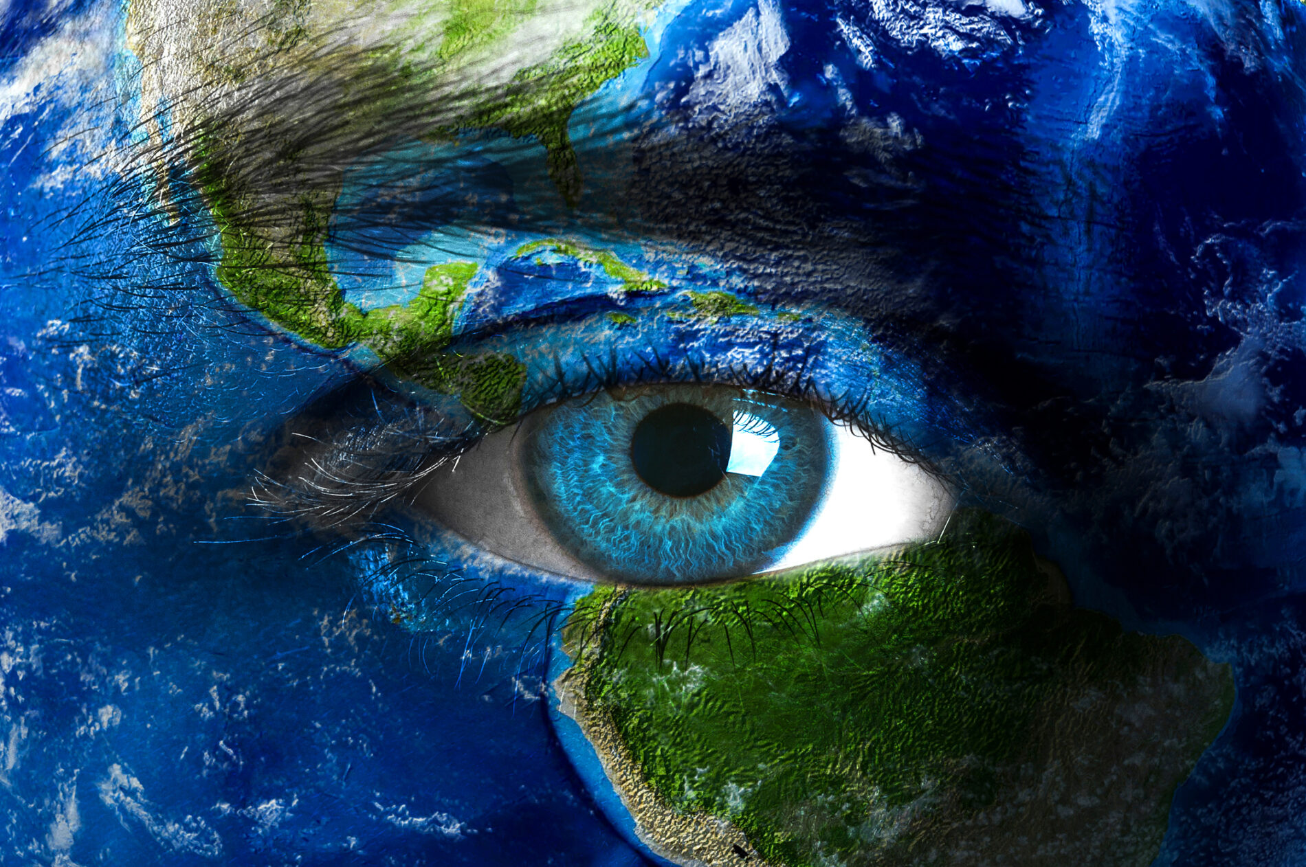 Planet earth and human eye.