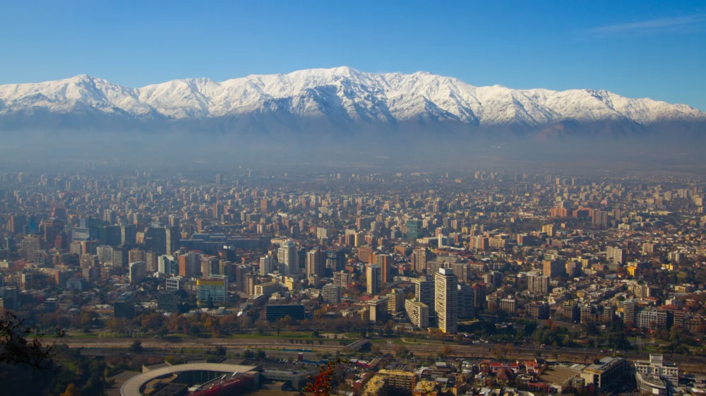 Smog settle over the city of Santiago, Chile.