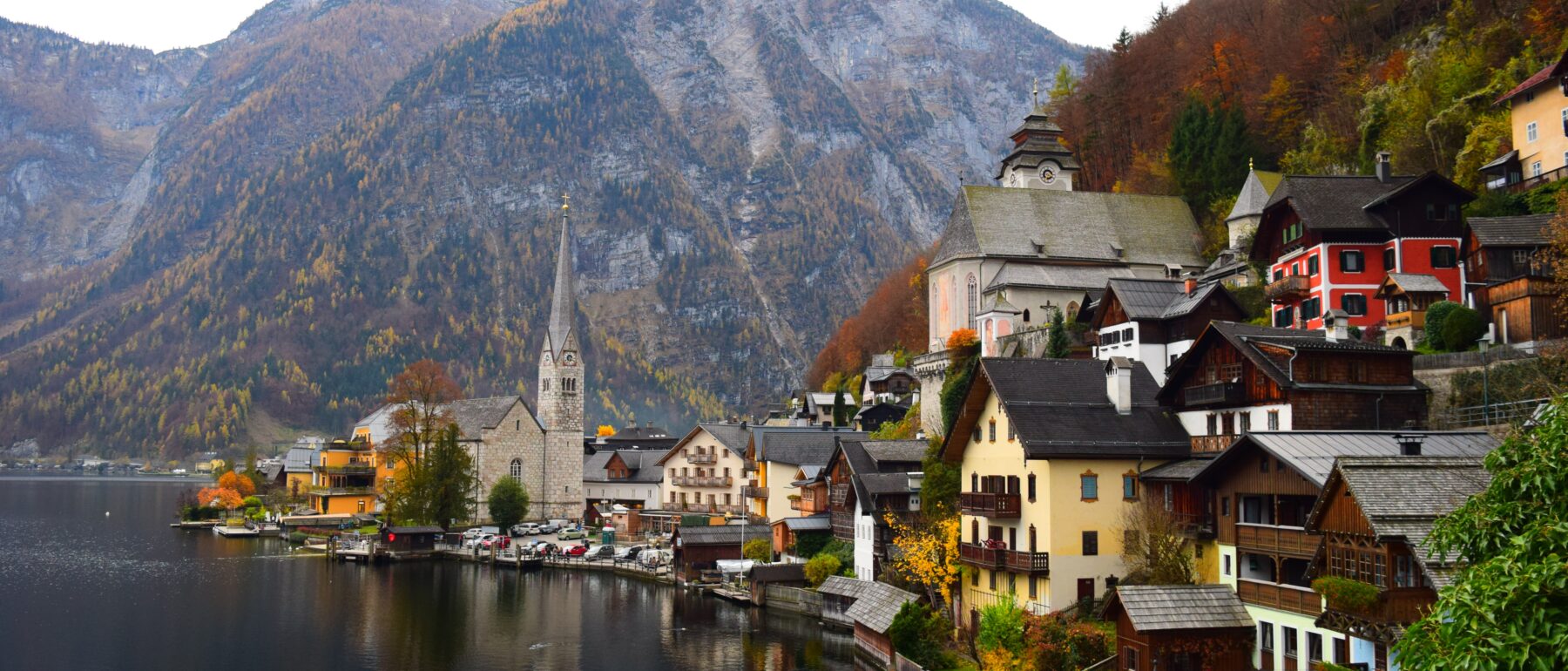 Small town by lake.