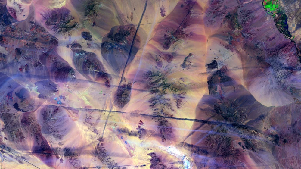 Satellite image of aircraft contrails over the Mojave Desert in California