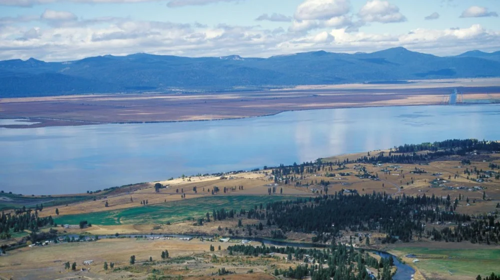 The Klamath River empties into the Upper Klamath Lake near Klamath Falls, Oregon.