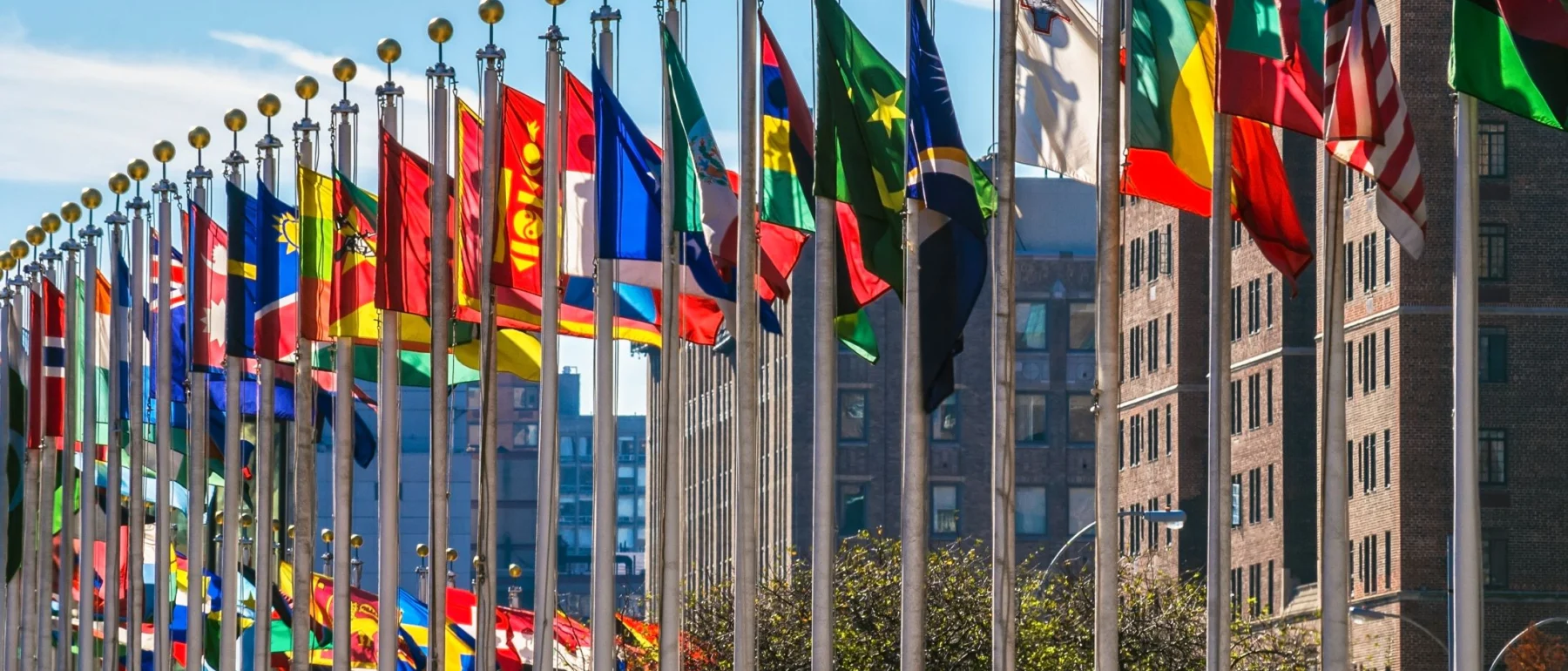 Flags from all countries outside of the UN building in Manhattan.