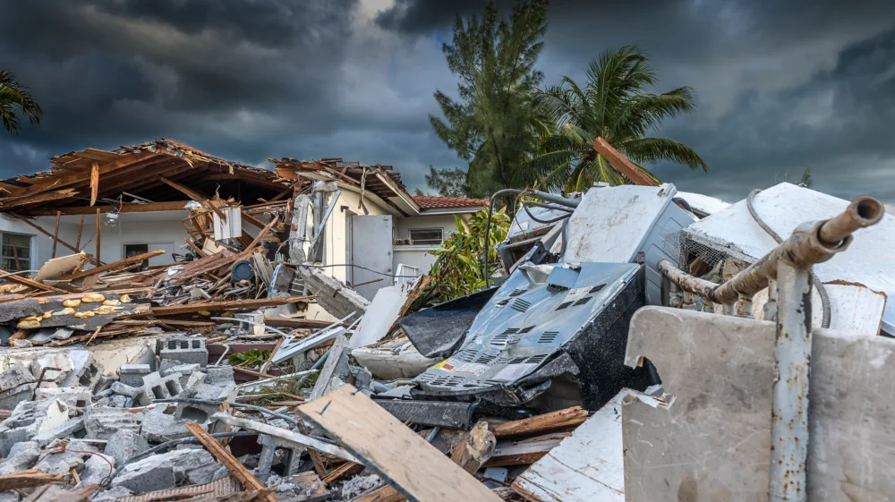 House destroyed by the passage of a hurricane in Florida.