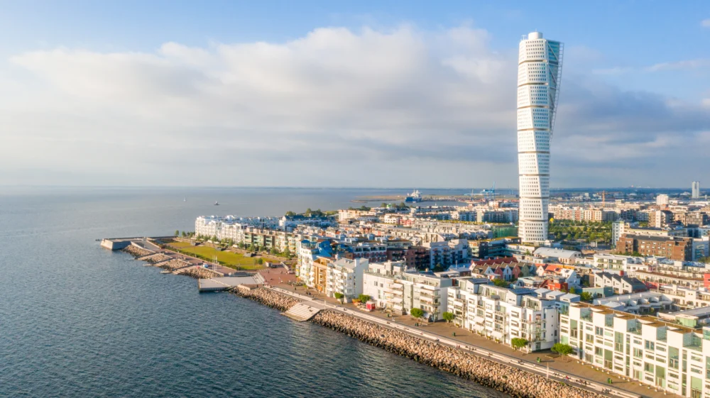 Aerial view of the Vastra Hamnen (The Western Harbour) district in Malmo.