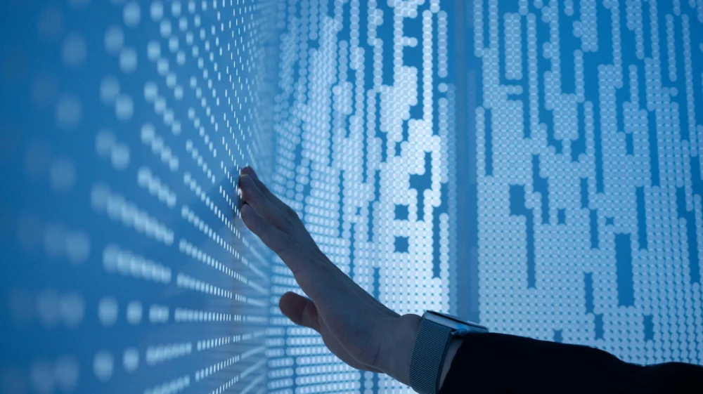 Conceptual image using hand to touch screen