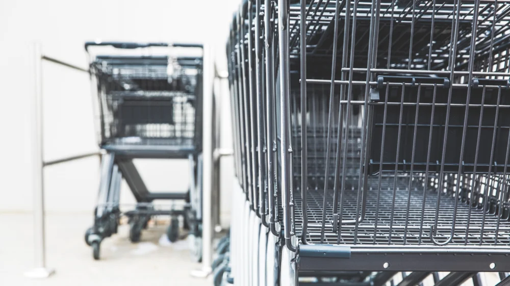 two rows of shopping carts