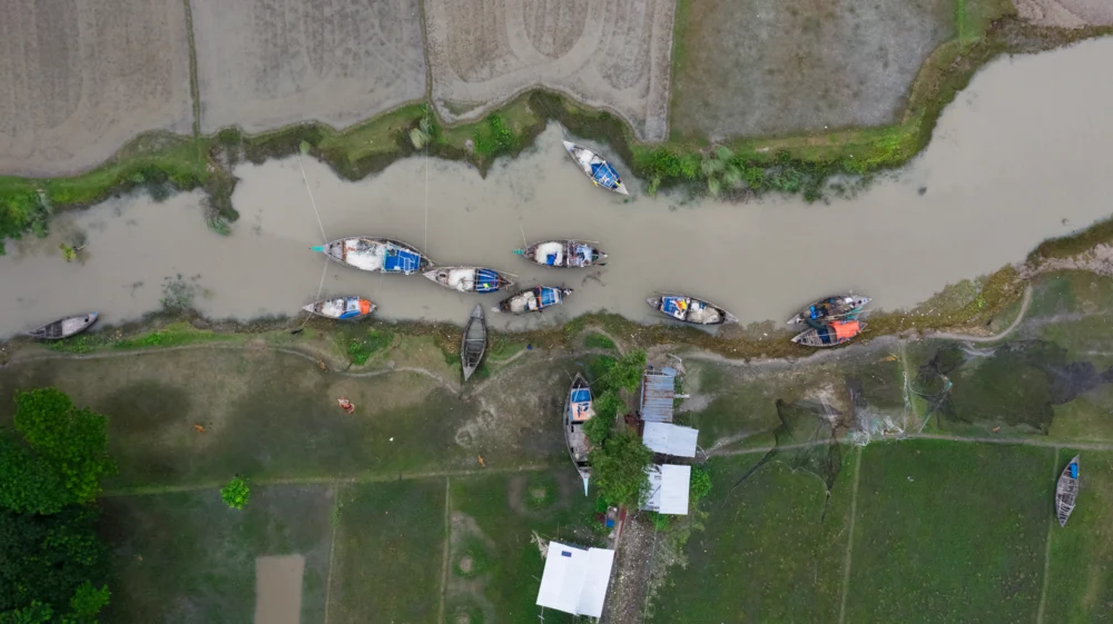 Aerial View of Flood Affected Coastal Area in Southern Part of Bangladesh