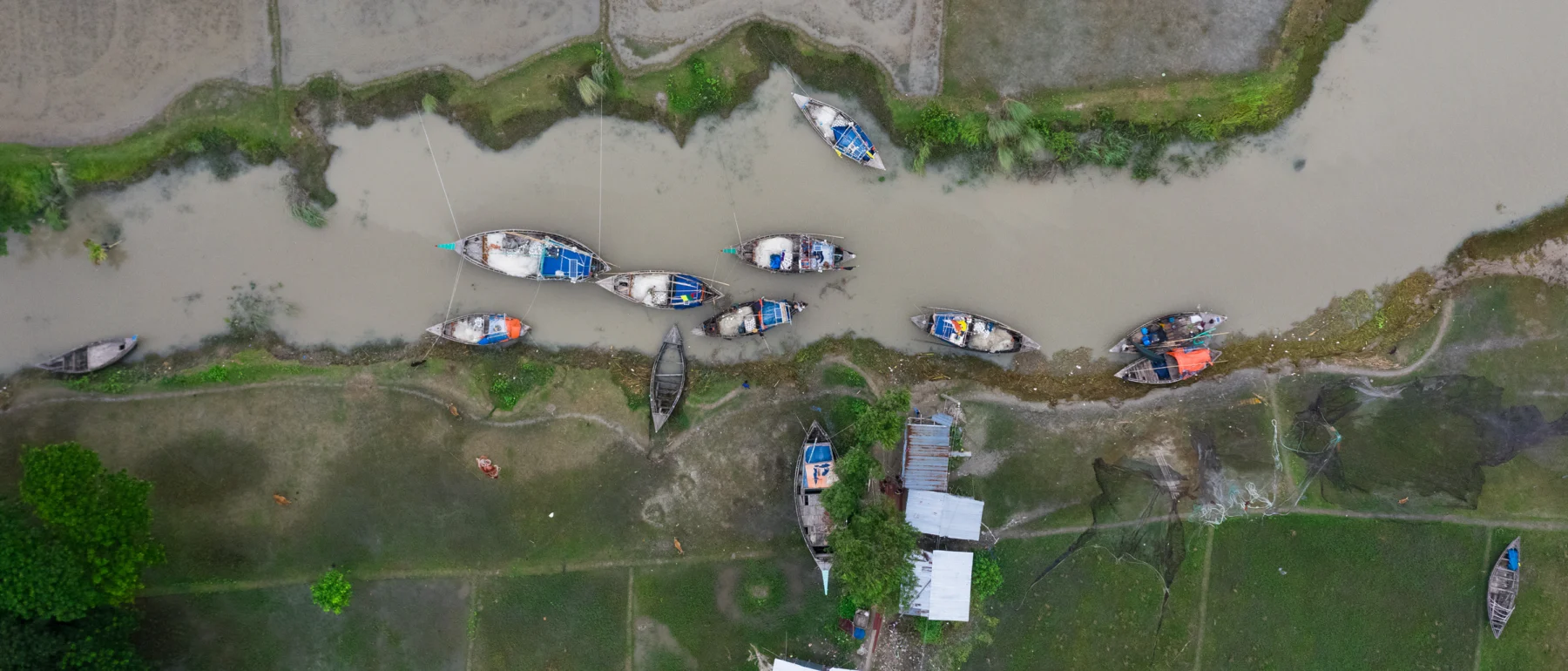 Aerial View of Flood Affected Coastal Area in Southern Part of Bangladesh