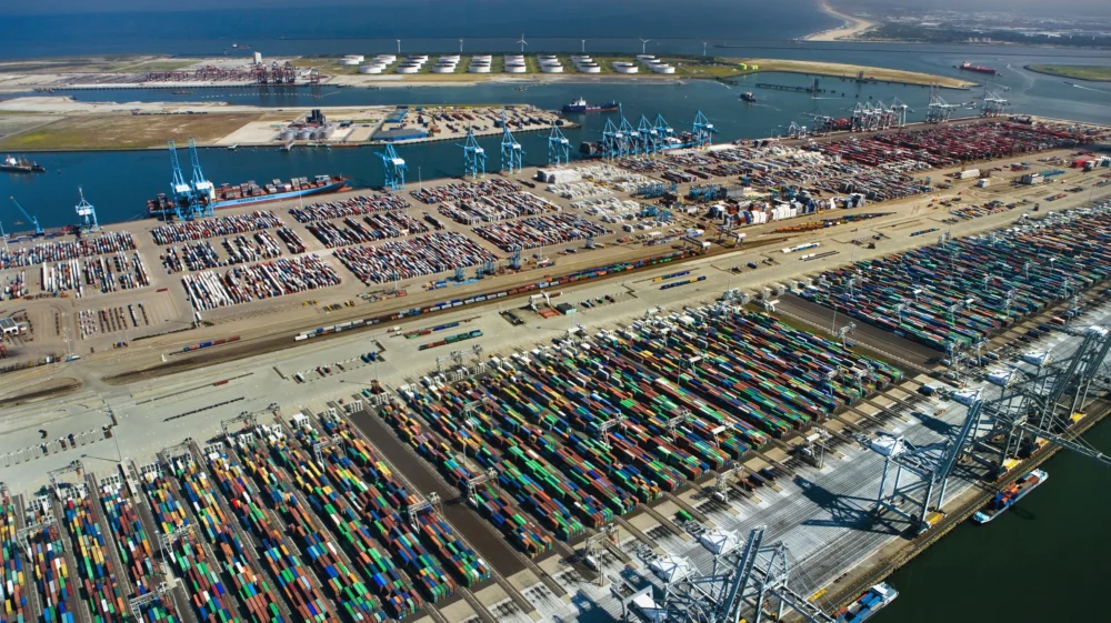 Aerial view of the Port of Rotterdam, The Netherlands.