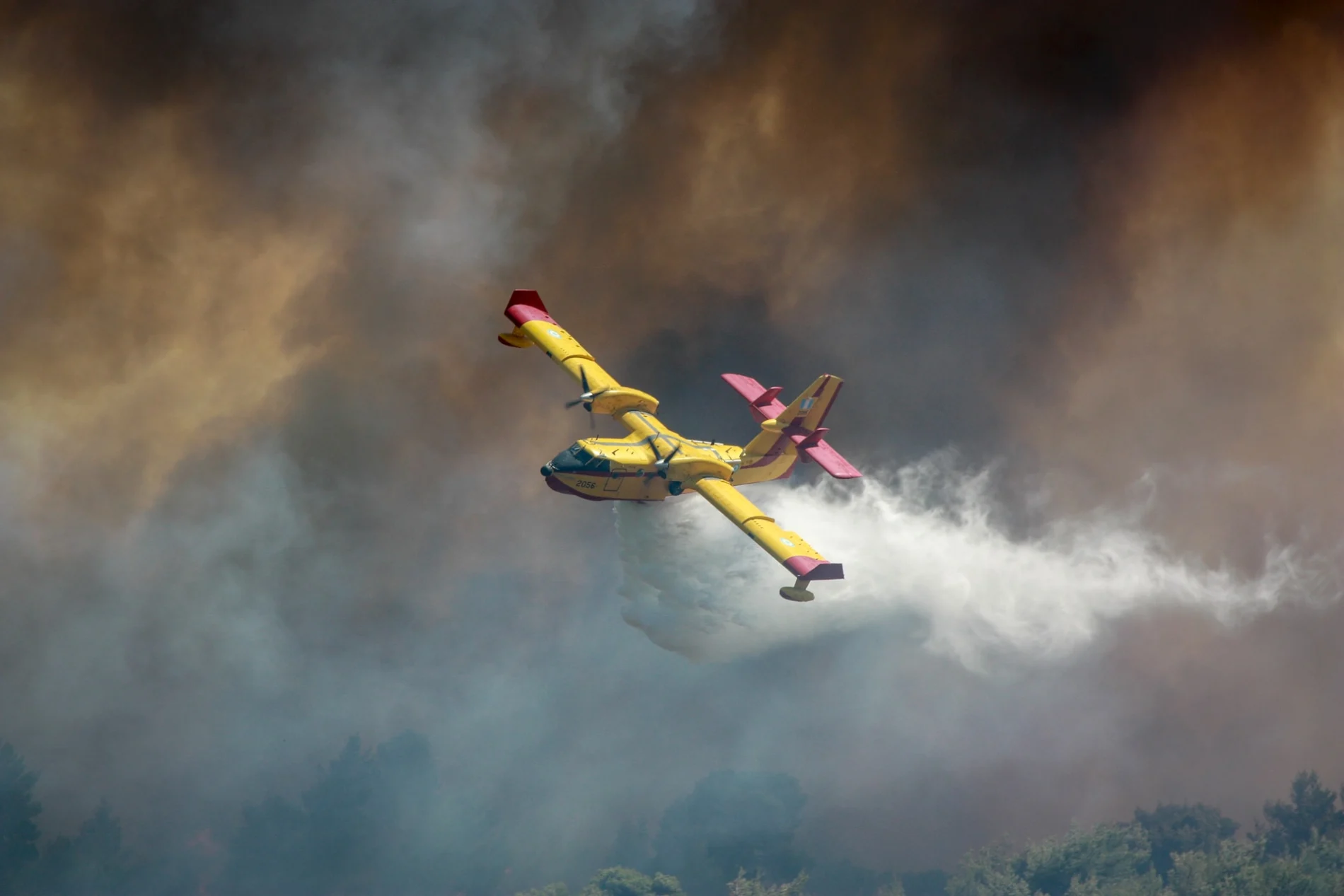 Wildfire in Varnavas, Greece, being fought with firefighting aircraft