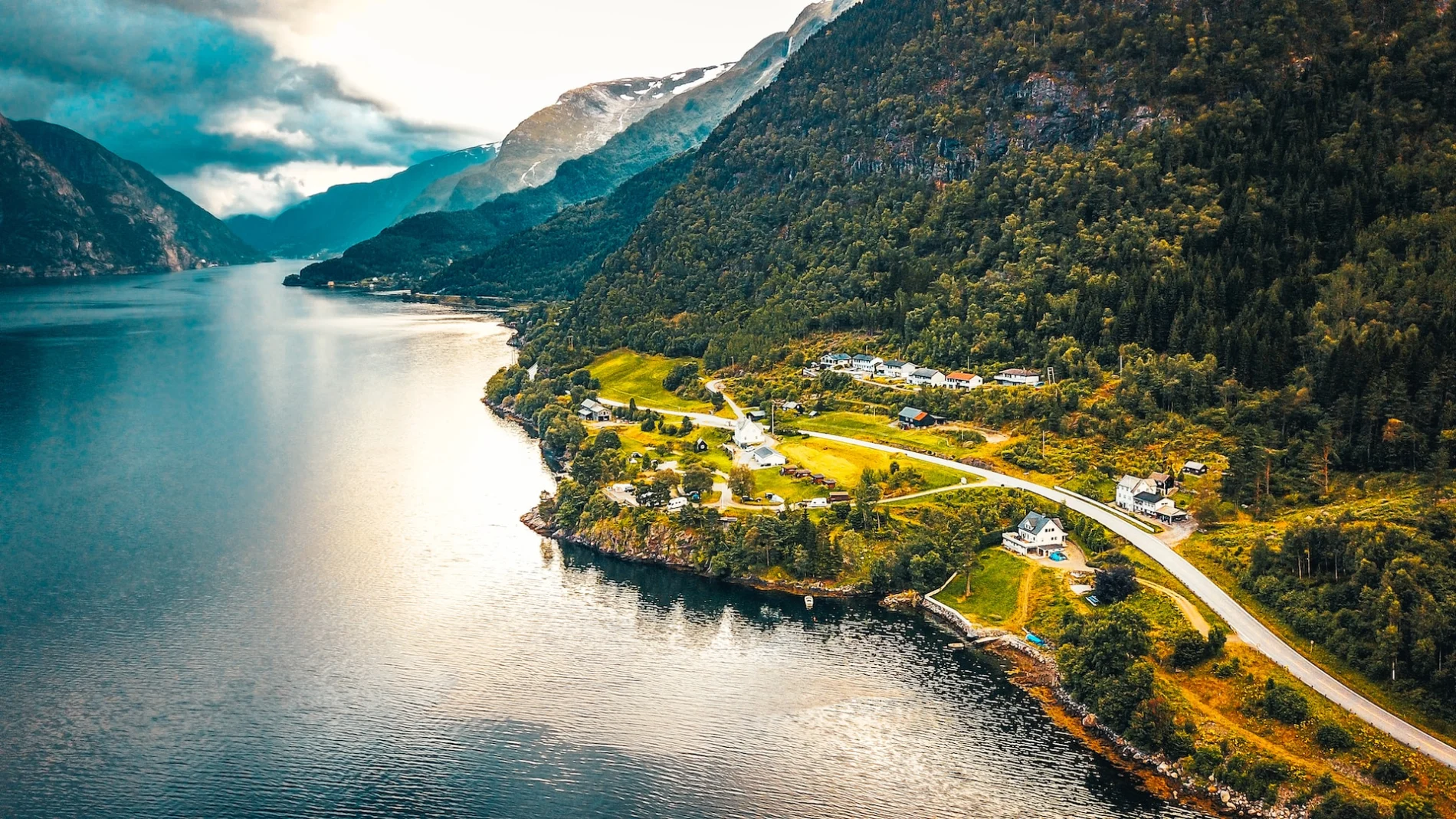 View to fjord and water from drone in Norway