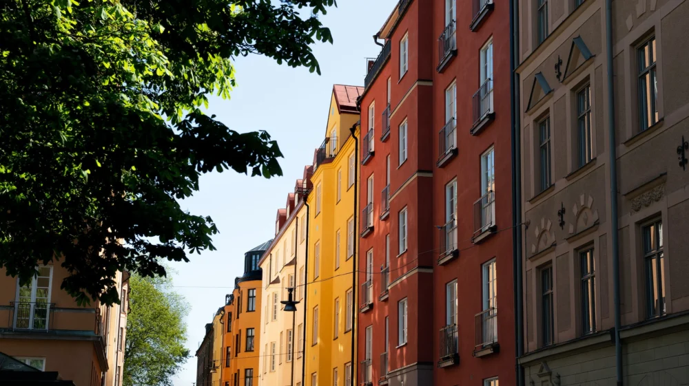 A row of buildings on a city street, Stockholm, Schweden