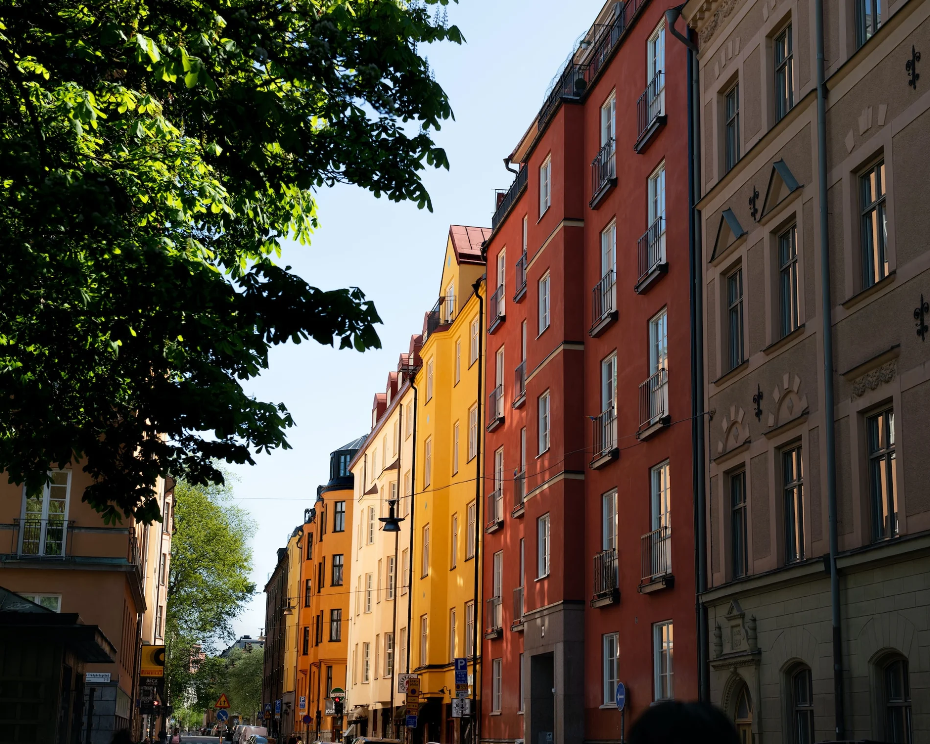 A row of buildings on a city street, Stockholm, Schweden