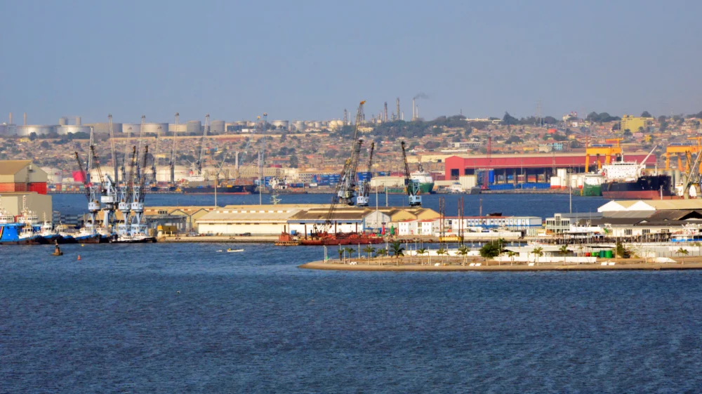View of Port of Luanda and an oil refinery off the coast of Luanda, Angola.