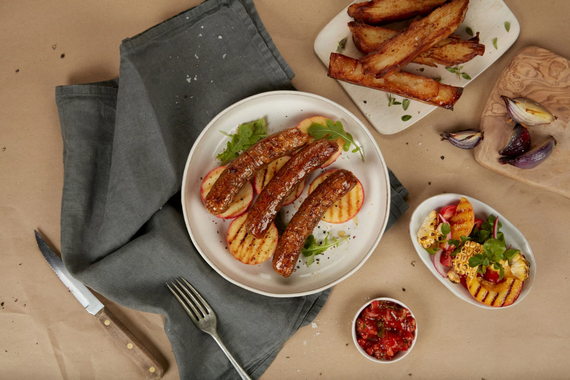 Plate of sausage grown from cultivated animal cells
