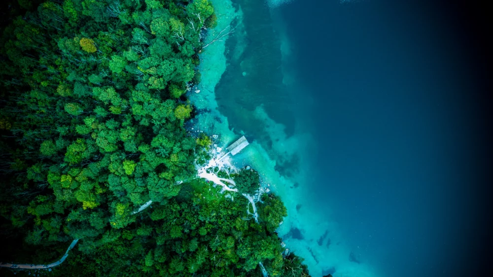 Directly above of Obersee lake at summer in Berchtesgaden national park