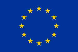The European Union flag with 12 yellow stars in a circle on a blue background