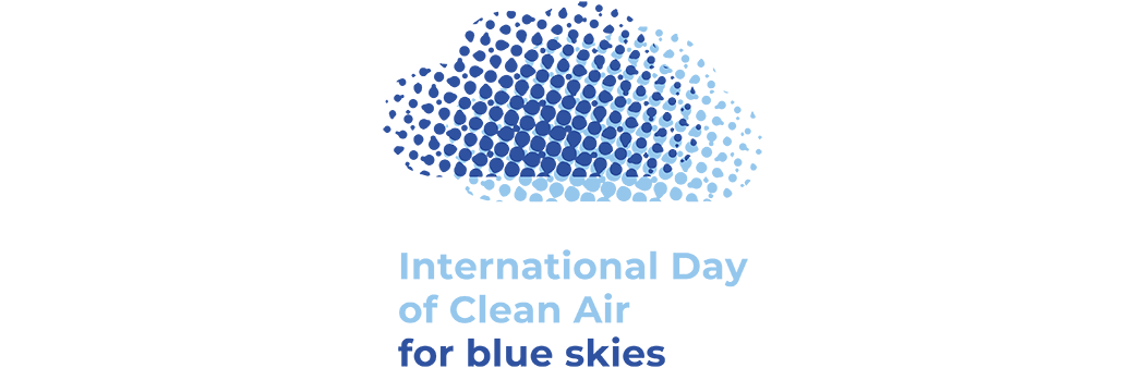 International Day of Clean Air for blue skies logo, resembling a pixelated blue cloud and the title of the day.