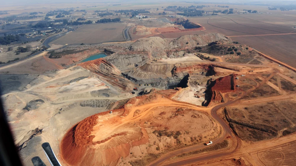 Aerial view of coal mine in Mpumalanga, South Africa.