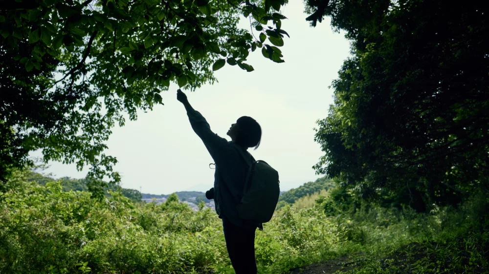 Silhouette of a woman in a beautiful remote area of Tokyo