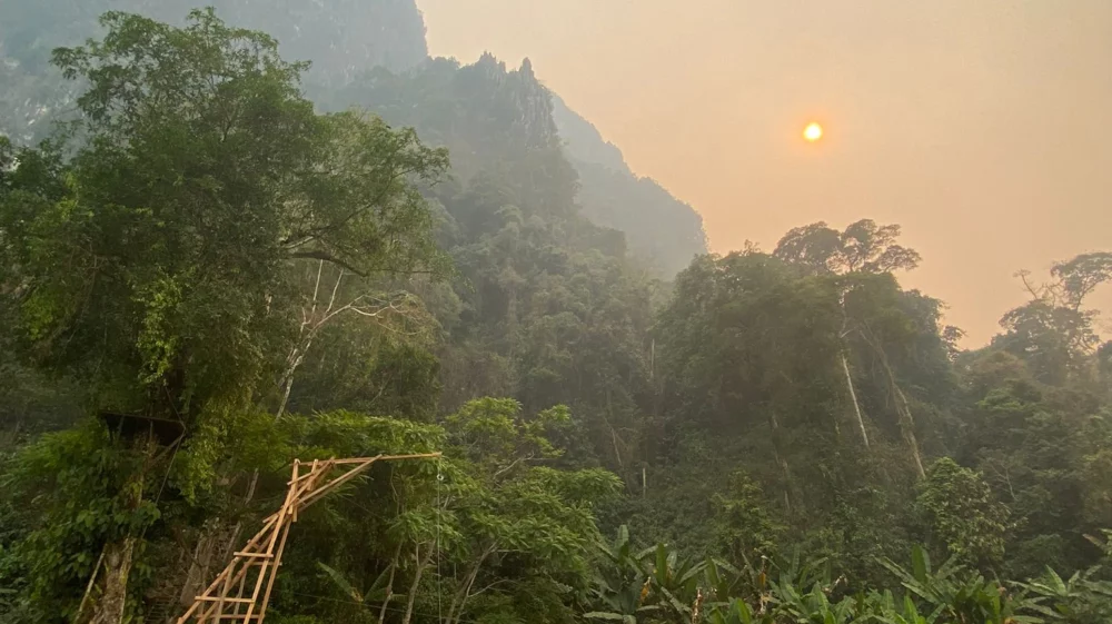 A hazy morning in Vang Vieng, Lao.