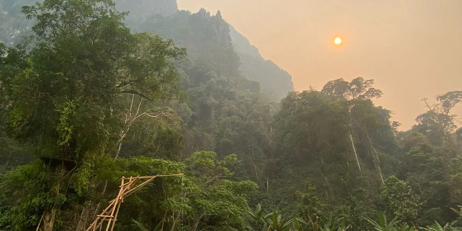 A hazy morning in Vang Vieng, Lao.