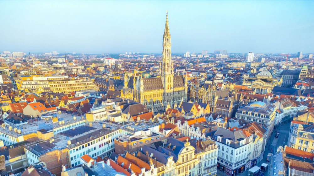 Aerial view city of Brussels Town Hall, Belgium.