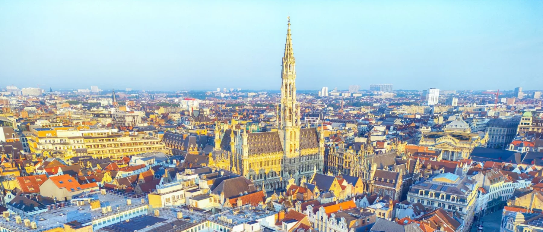 Aerial view city of Brussels Town Hall, Belgium.