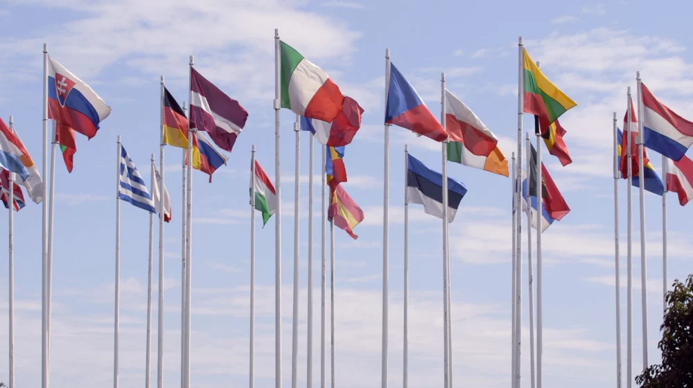 Flags of the European Union.
