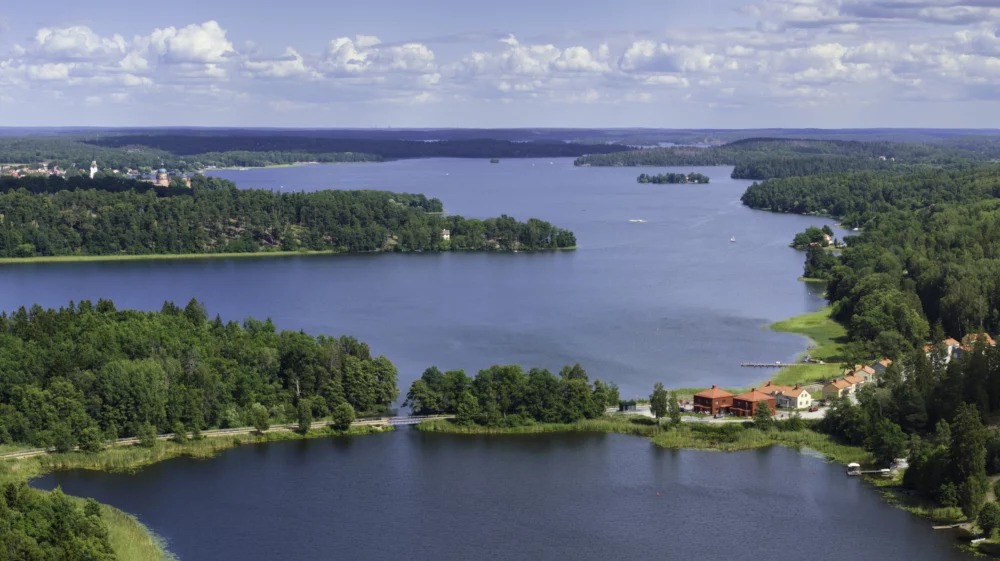 Aerial view of lake Mälaren on a summer day