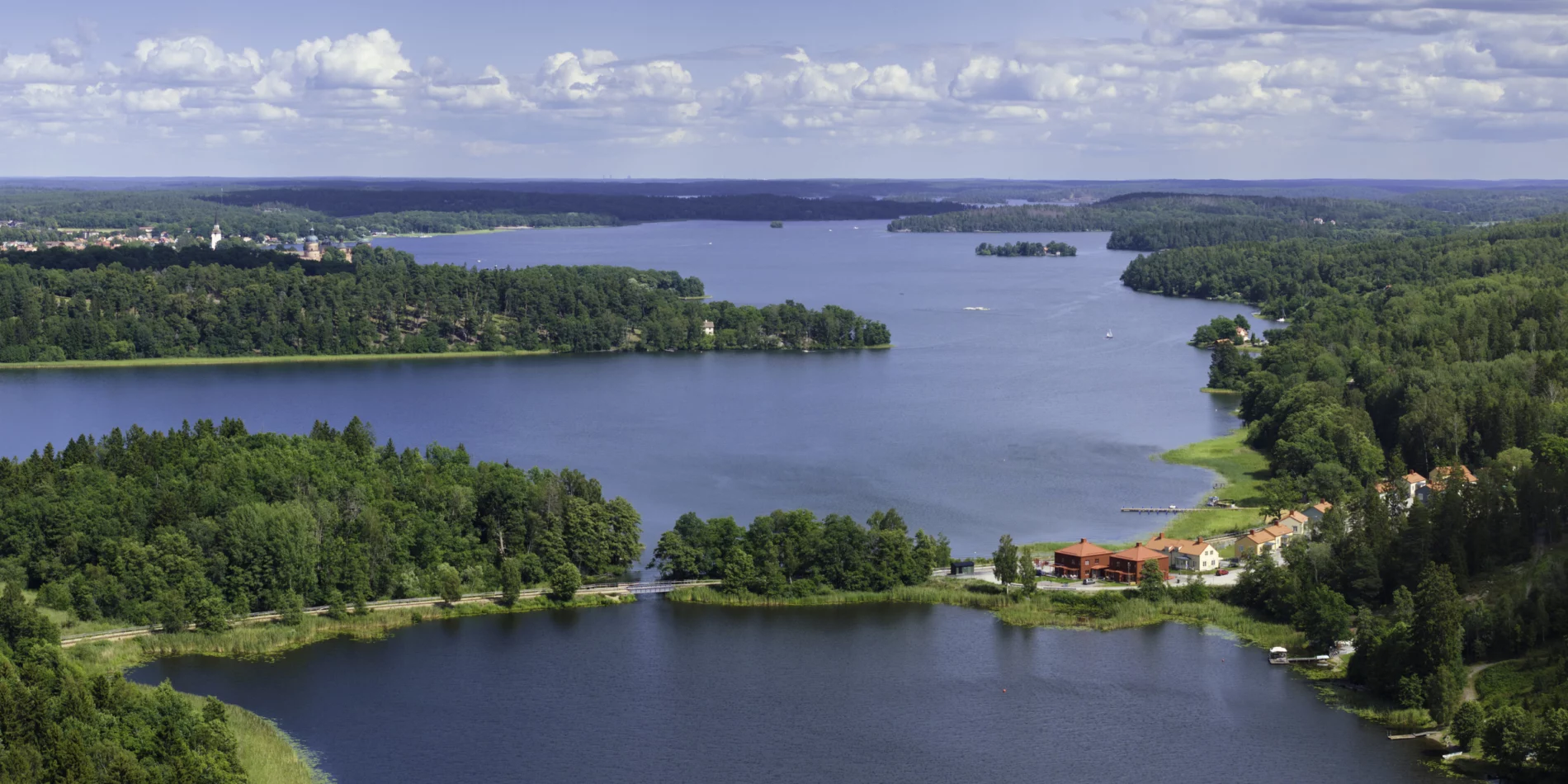 Aerial view of lake Mälaren on a summer day
