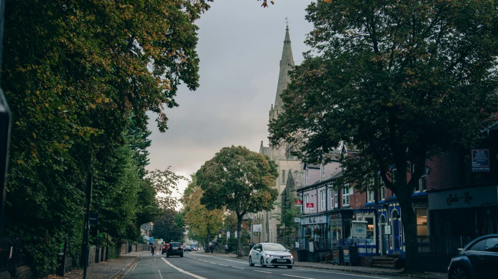 Tree lined street in Sheffield, UK