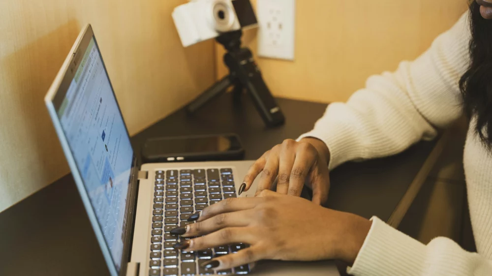Woman using a laptop