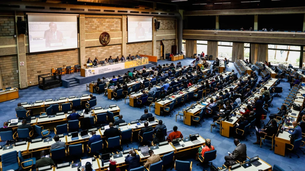 Delegates sitting during at a UN ministerial assembly