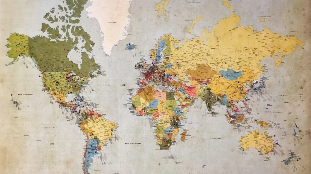 Pins on a global map
