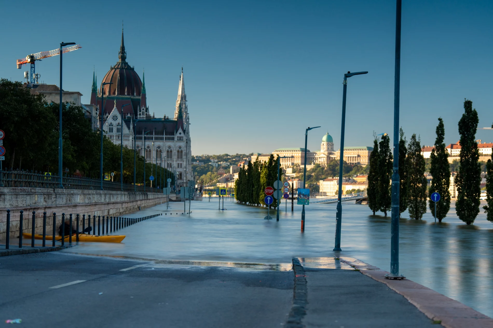 Rising Waters Flood the Highway Outside Budapest's Parliament