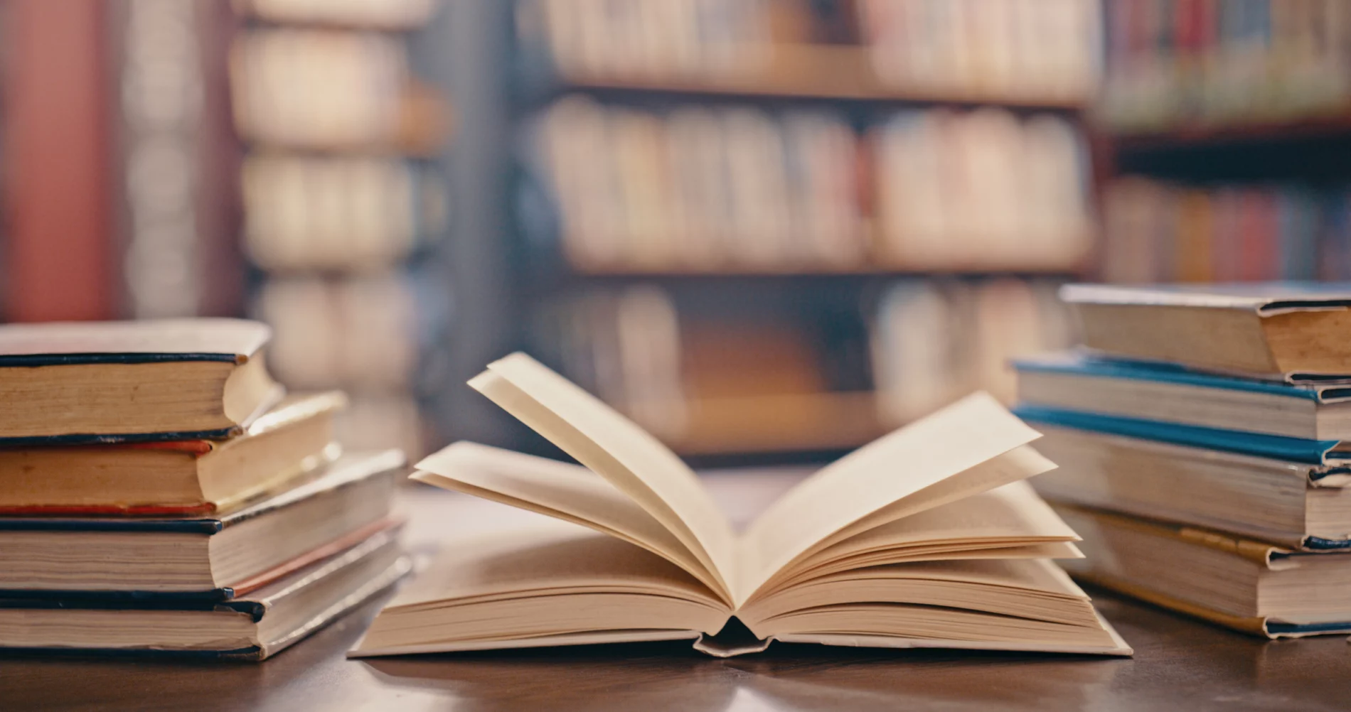 Library, books on table