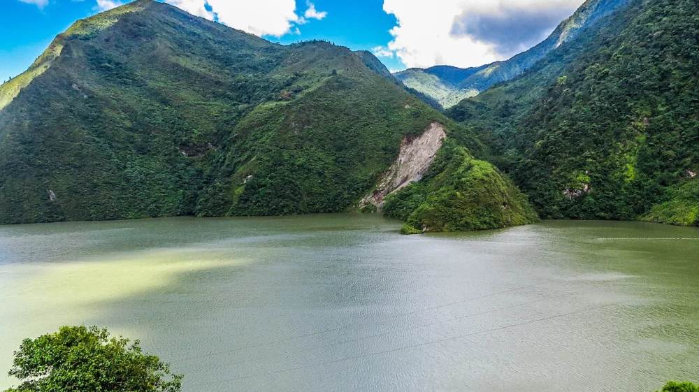 landscape of mountains and lake