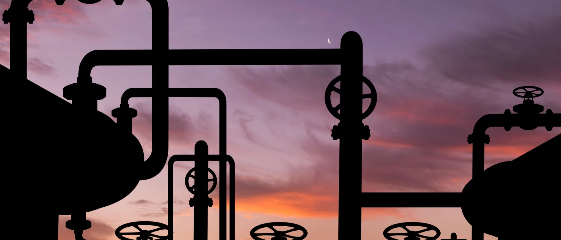 Gas pipeline at sunset.