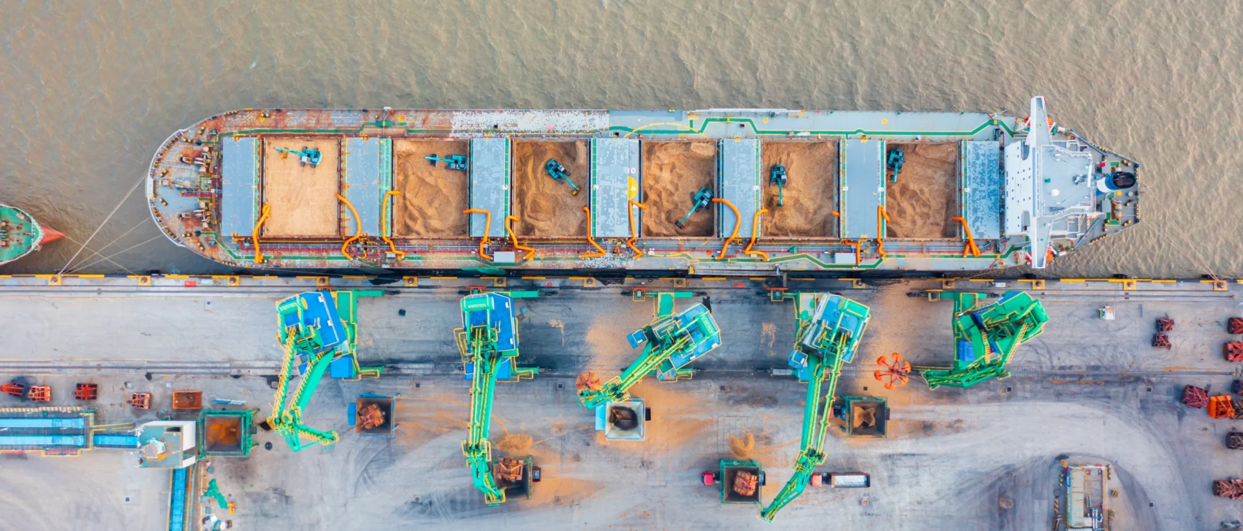 bulk ship unloading imported soybeans