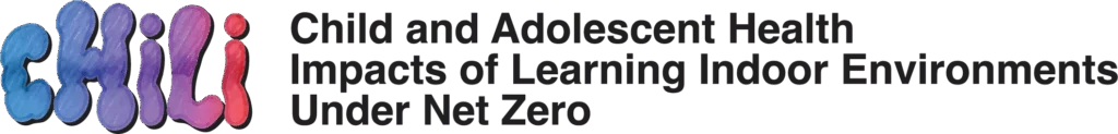 CHILI logo with text "Child and adolescent Health Impacts of Learning Indoor environments under net zero".