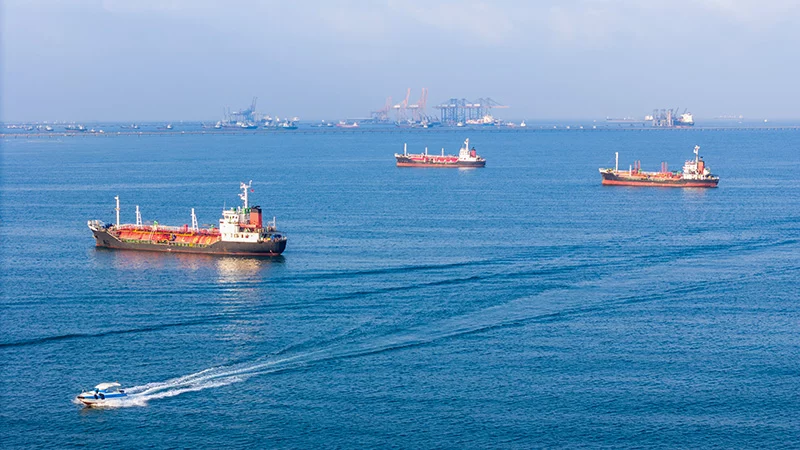 Oil and gas tankers anchored off the coast of Thailand, where the country imports the bulk of its energy by sea.