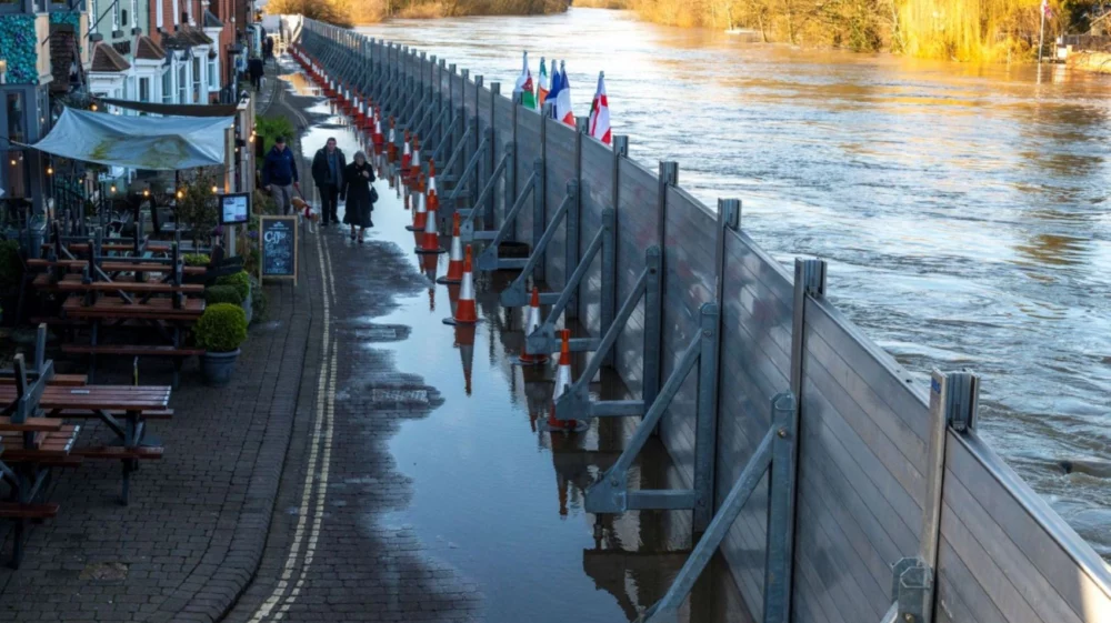 A flood wall in Bewdley in the UK